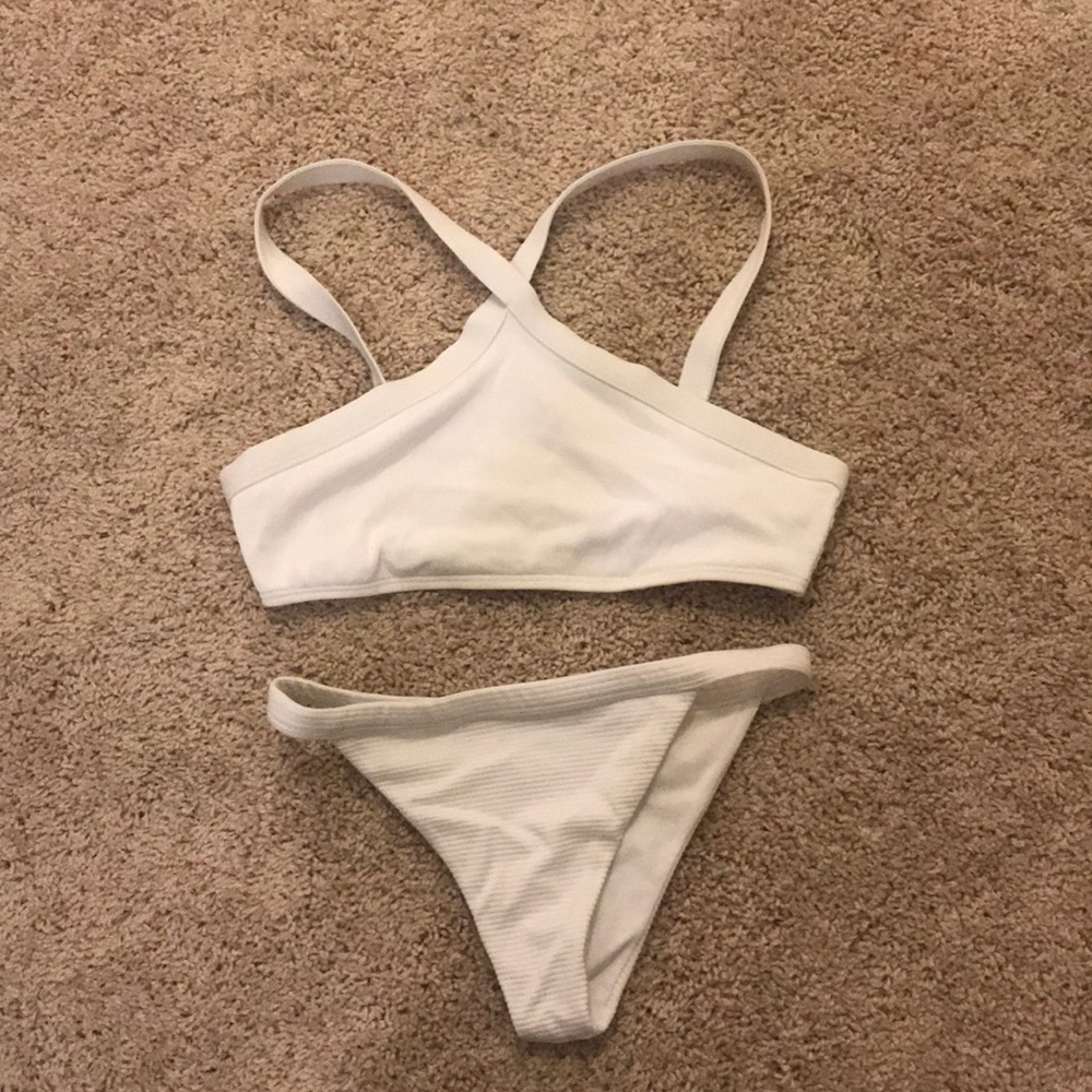 Lspace White Bikini Top and TJ Swim Bikini Bottom